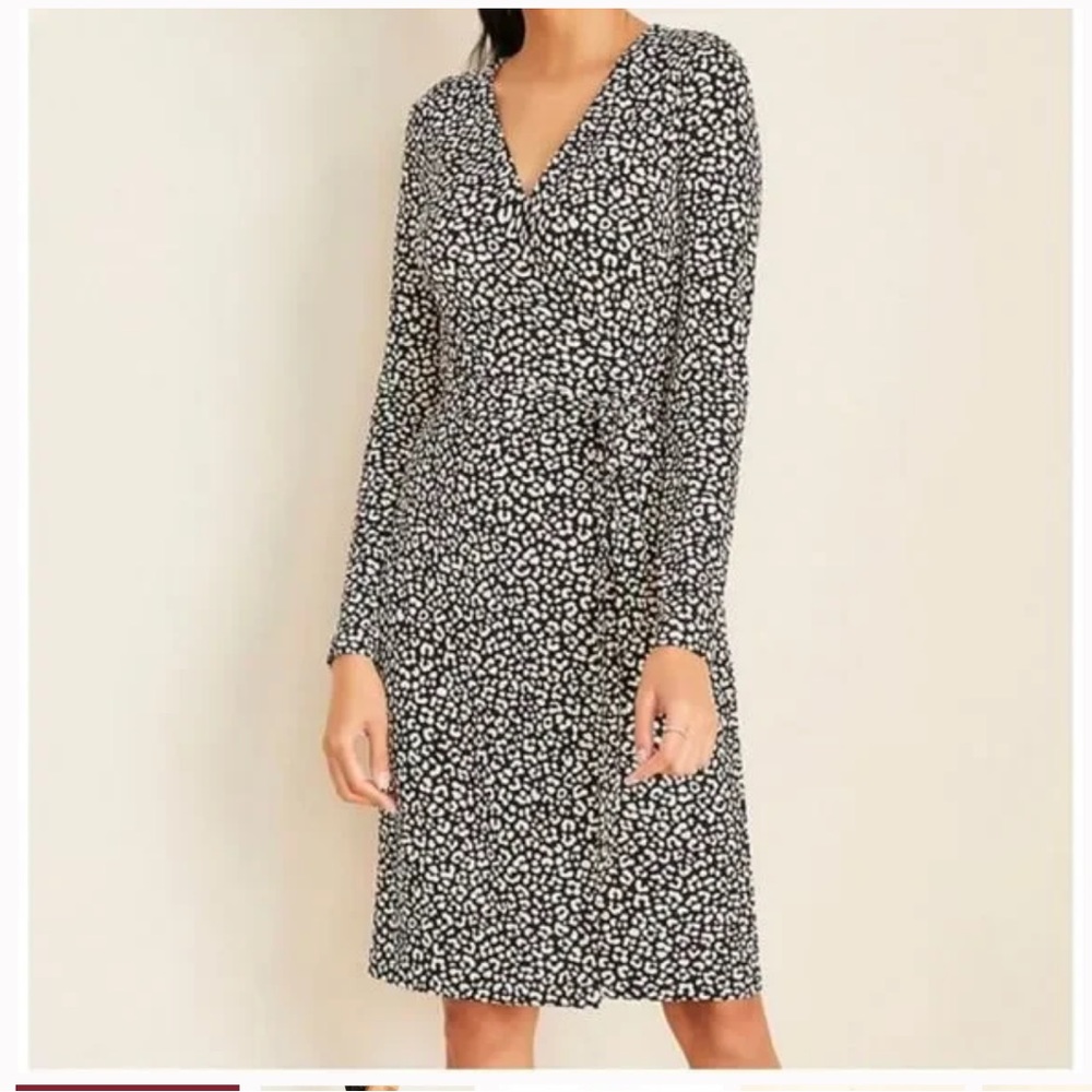 Ann Taylor Black White Leopard Print Wrap Dress